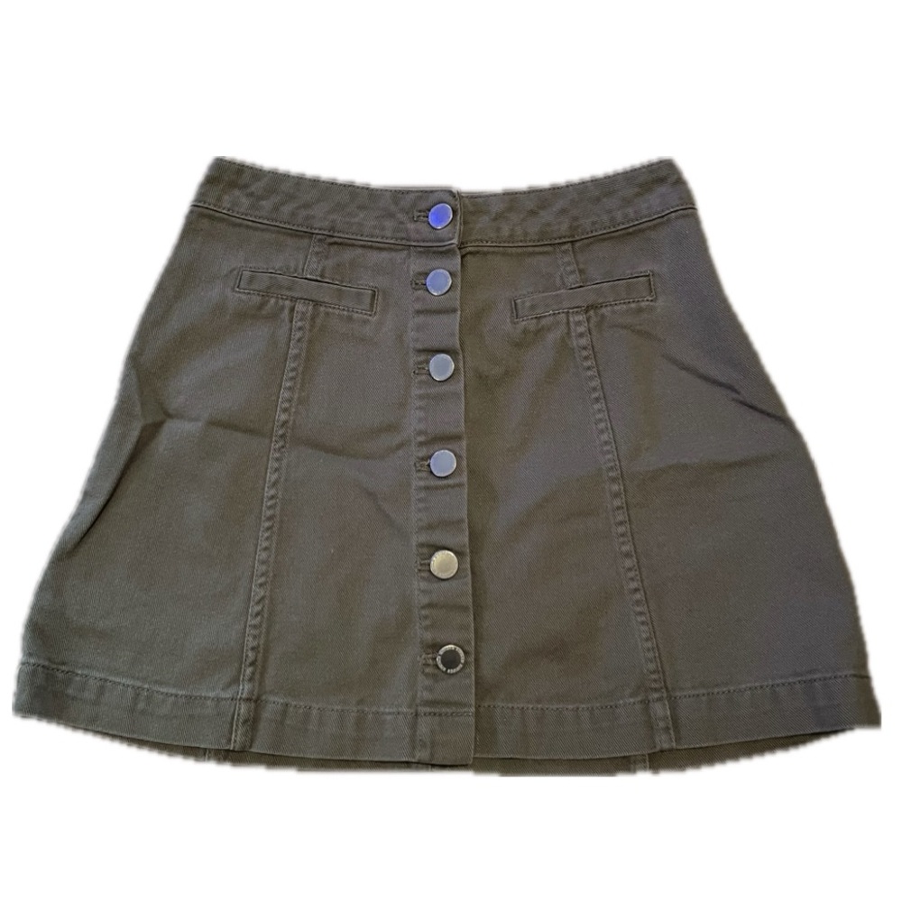 H&M • DIVIDED • Green • Cotton • Denim • Utility • Mini Skirt • Button • 2 •